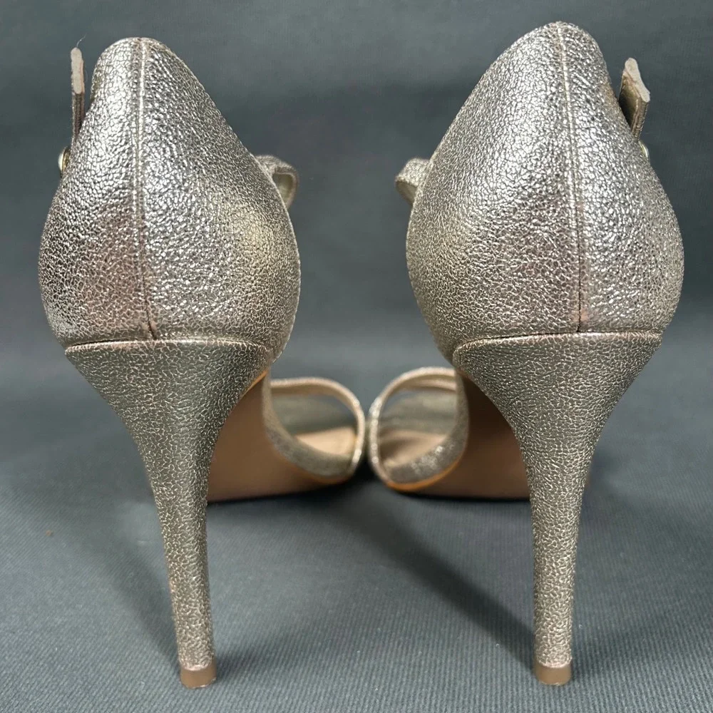 Audrey Brooke Womens‎ 8.5M Champagne Gold Metallic Ankle Strap Stiletto Heel